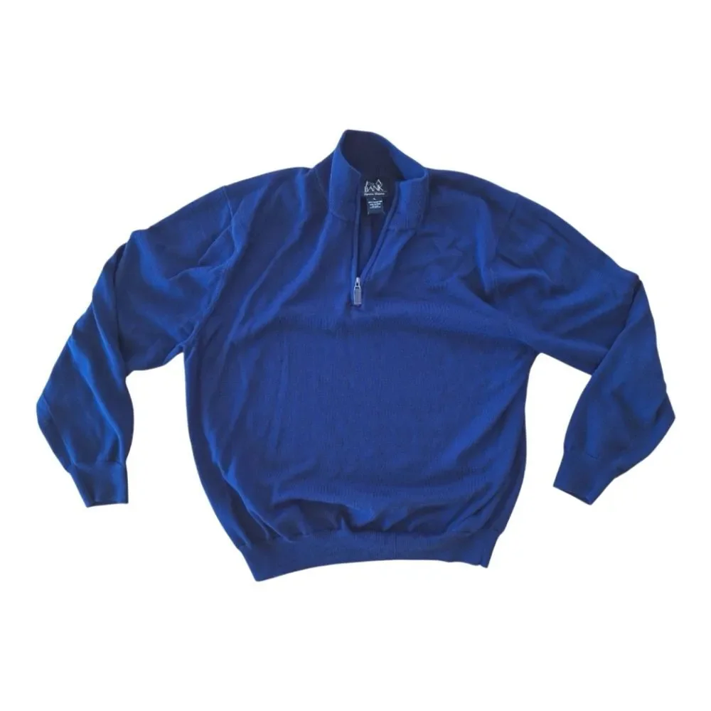 Jos A Bank Signature Collection Pima Cotton Sweater Blue 1/4 Zip Men's size XL